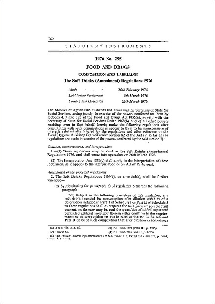 The Soft Drinks (Amendment) Regulations 1976