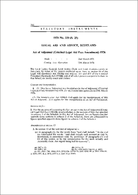 Act of Adjournal (Criminal Legal Aid Fees Amendment) 1976