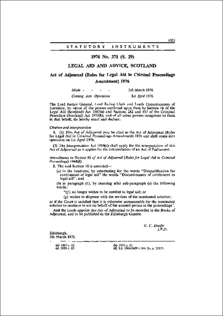 Act of Adjournal (Rules for Legal Aid in Criminal Proceedings Amendment) 1976