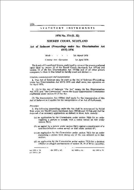 Act of Sederunt (Proceedings under Sex Discrimination Act 1975) 1976