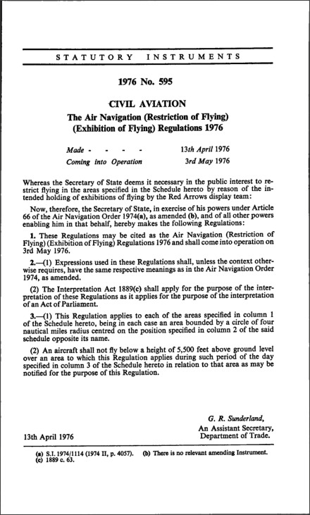 The Air Navigation (Restriction of Flying) (Exhibition of Flying) Regulations 1976