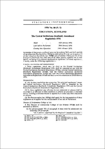 The Central Institutions (Scotland) Amendment Regulations 1976