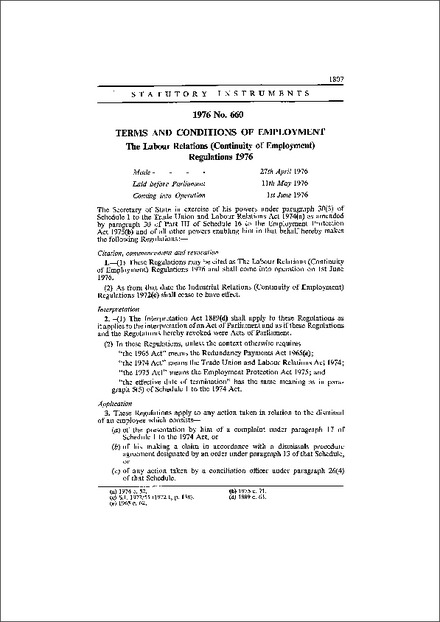 The Labour Relations (Continuity of Employment) Regulations 1976