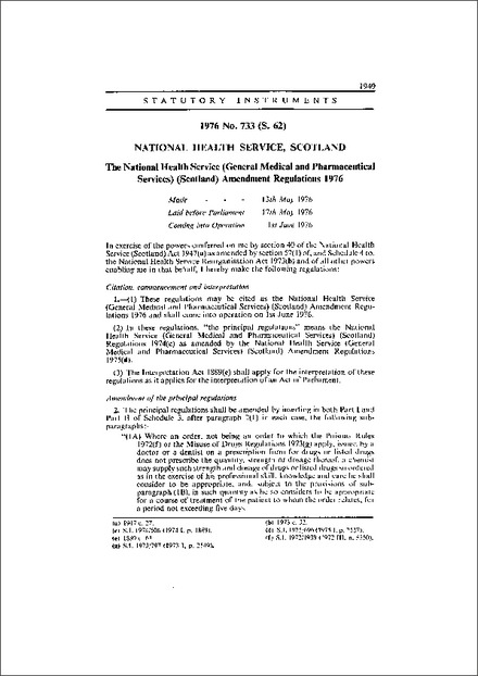 The National Health Service (General Medical and Pharmaceutical Services) (Scotland) Amendment Regulations 1976
