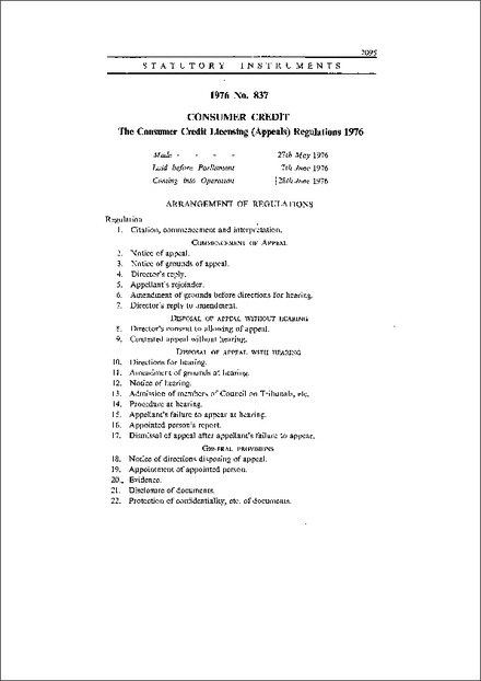 The Consumer Credit Licensing (Appeals) Regulations 1976