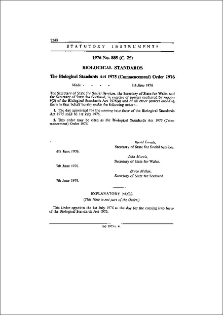 The Biological Standards Act 1975 (Commencement) Order 1976