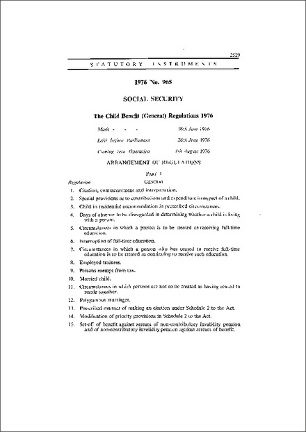 The Child Benefit (General) Regulations 1976