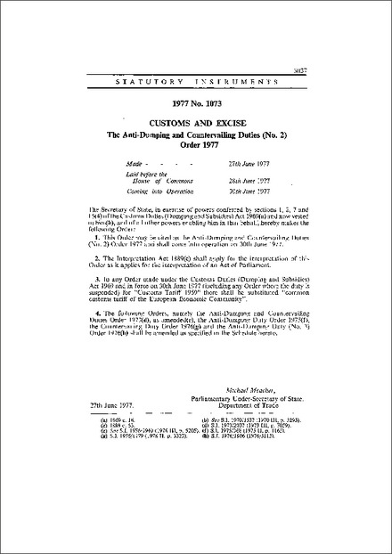 The Anti-Dumping and Countervailing Duties (No. 2) Order 1977