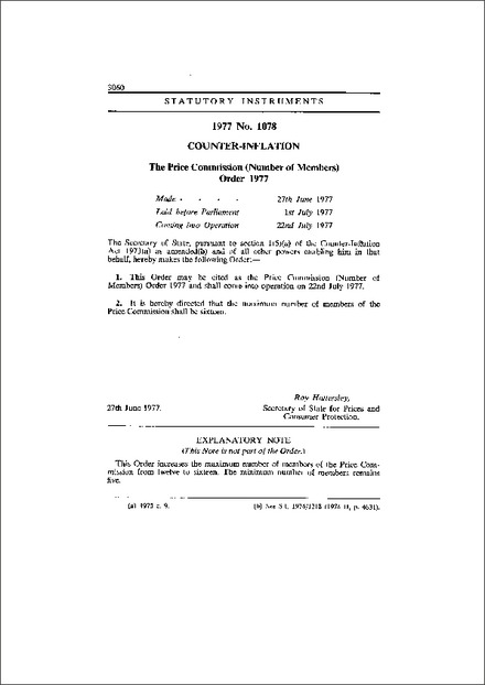 The Price Commission (Number of Members) Order 1977