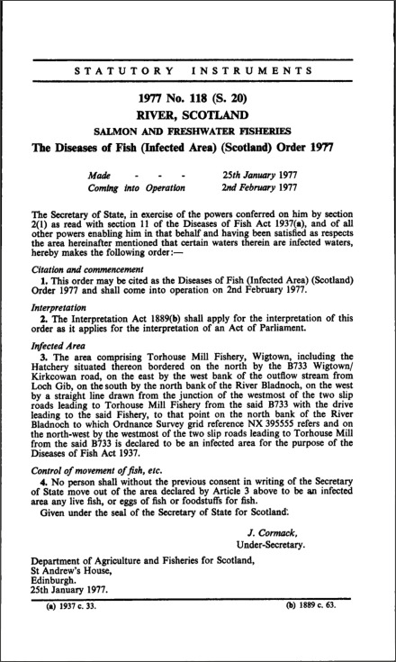 The Diseases of Fish (Infected Area) (Scotland) Order 1977