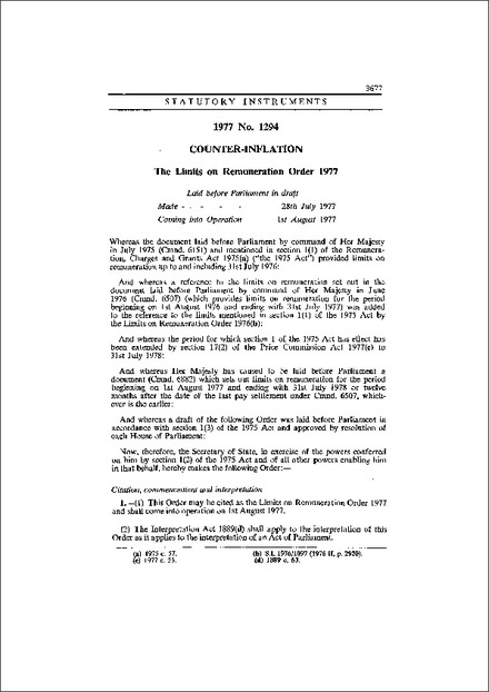 The Limits on Remuneration Order 1977