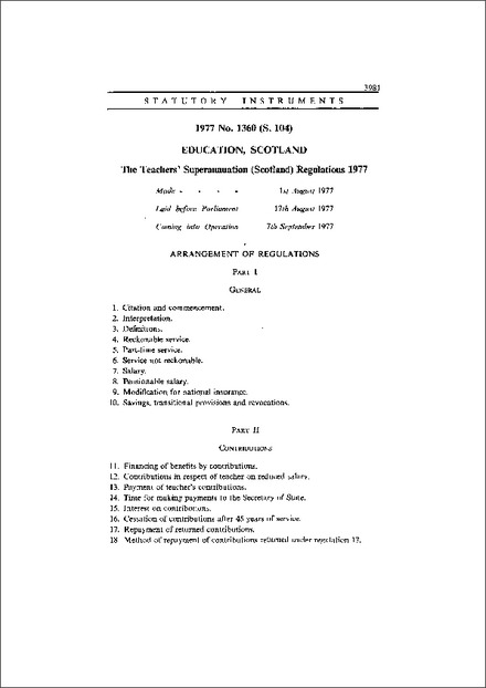 The Teachers' Superannuation (Scotland) Regulations 1977