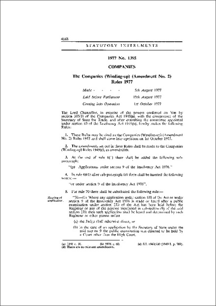 The Companies (Winding-up) (Amendment No. 2) Rules 1977