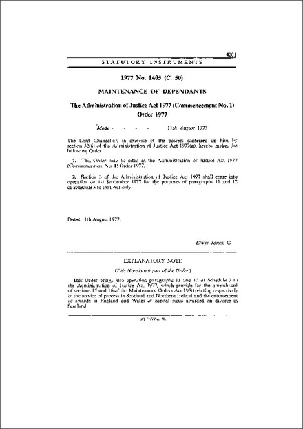 The Administration of Justice Act 1977 (Commencement No. 1) Order 1977