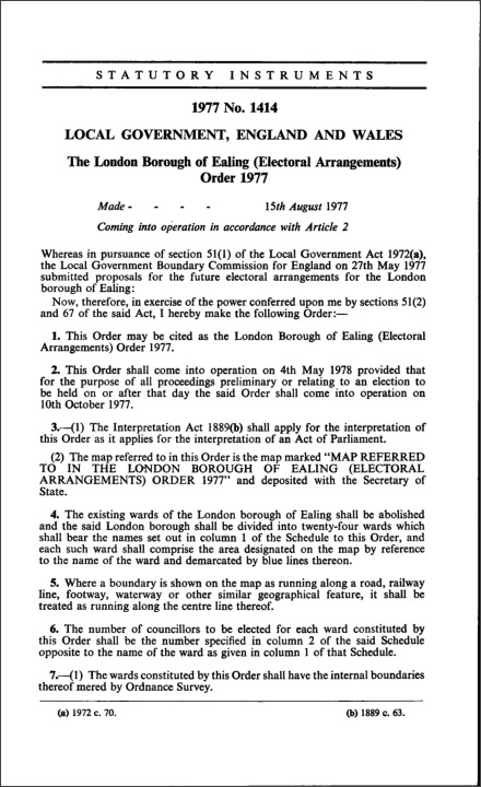 The London Borough of Ealing (Electoral Arrangements) Order 1977
