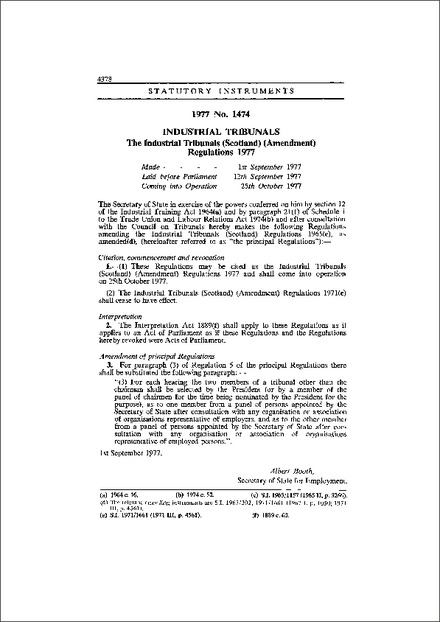 The Industrial Tribunals (Scotland) (Amendment) Regulations 1977