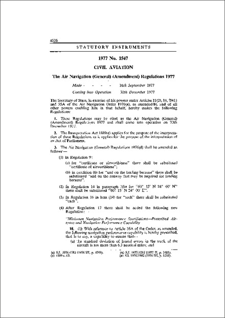 The Air Navigation (General) (Amendment) Regulations 1977