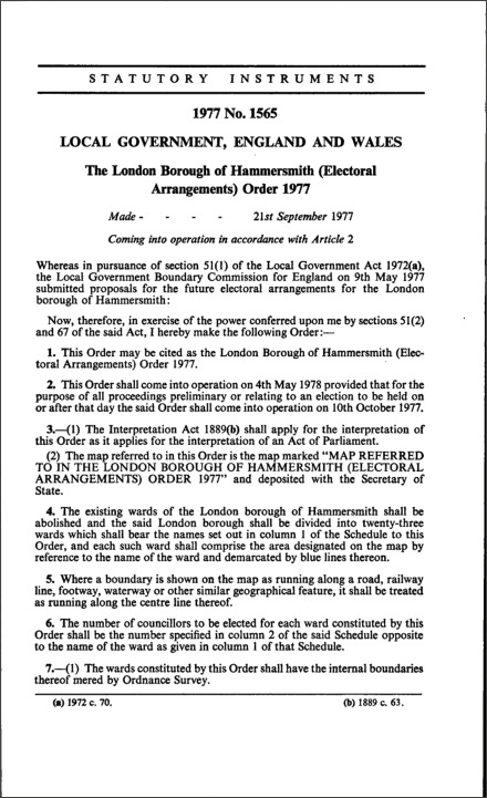 The London Borough of Hammersmith (Electoral Arrangements) Order 1977