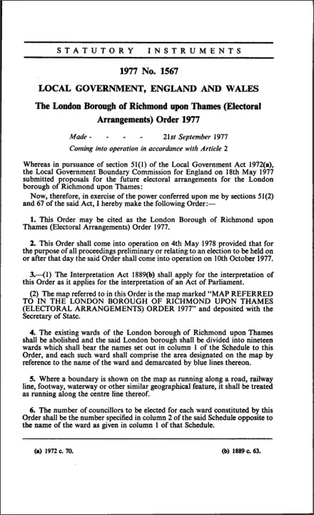 The London Borough of Richmond upon Thames (Electoral Arrangements) Order 1977
