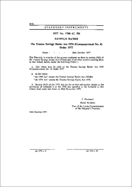 The Trustee Savings Banks Act 1976 (Commencement No. 4) Order 1977