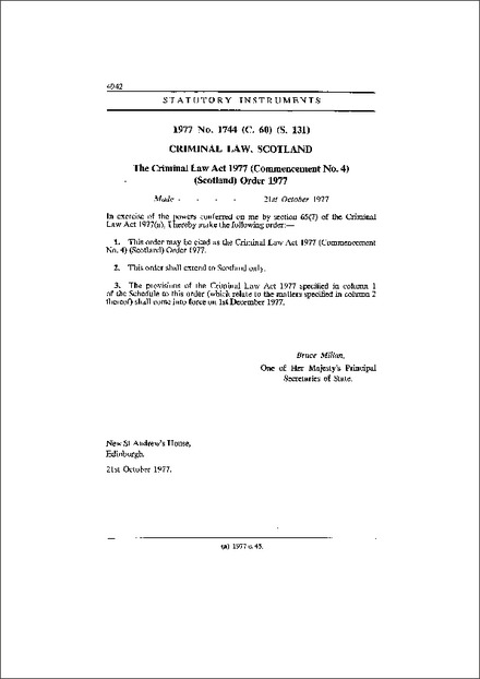 The Criminal Law Act 1977 (Commencement No. 4) (Scotland) Order 1977