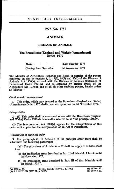 The Brucellosis (England and Wales) (Amendment) Order 1977