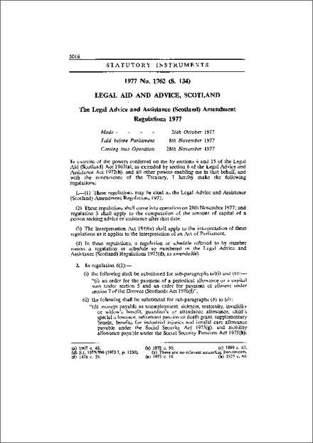 The Legal Advice and Assistance (Scotland) Amendment Regulations 1977