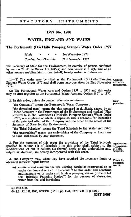 The Portsmouth (Brickkiln Pumping Station) Water Order 1977