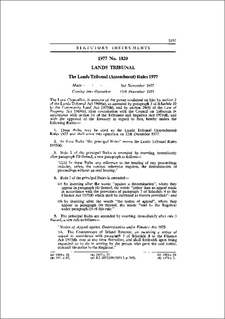 The Lands Tribunal (Amendment) Rules 1977