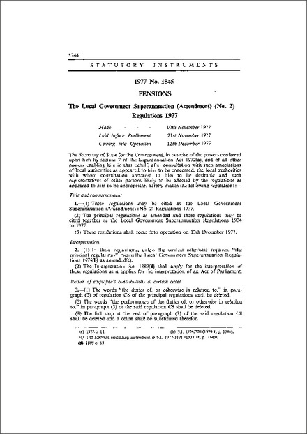 The Local Government Superannuation (Amendment) (No. 2) Regulations 1977
