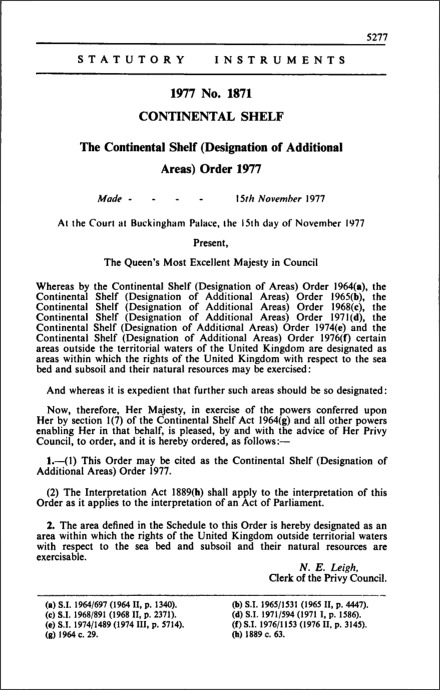 The Continental Shelf (Designation of Additional Areas) Order 1977