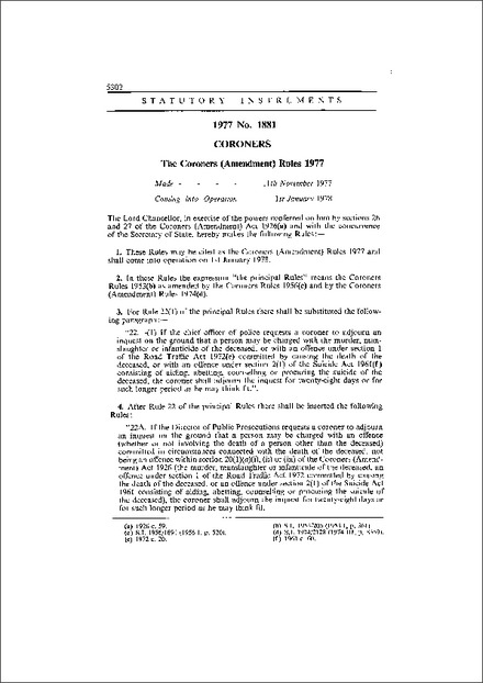 The Coroners (Amendment) Rules 1977