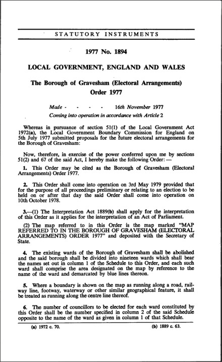 The Borough of Gravesham (Electoral Arrangements) Order 1977