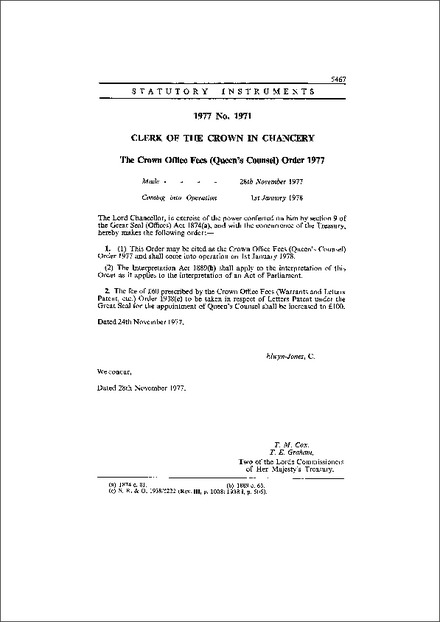 The Crown Office Fees (Queen's Counsel) Order 1977