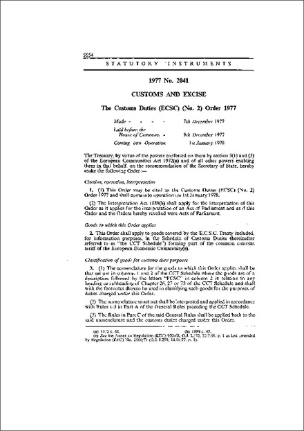 The Customs Duties (ECSC) (No. 2) Order 1977