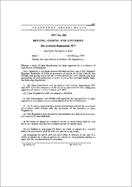 The Lotteries Regulations 1977