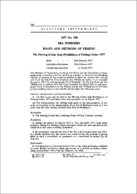 The Herring (Celtic Sea) (Prohibition of Fishing) Order 1977
