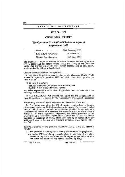 The Consumer Credit (Credit Reference Agency) Regulations 1977