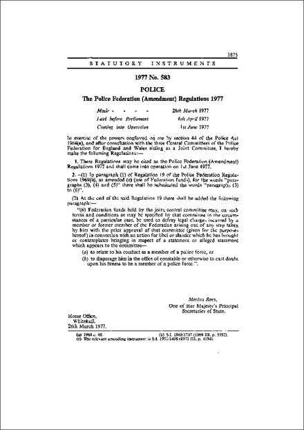 The Police Federation (Amendment) Regulations 1977