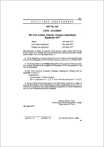 The Civil Aviation Authority (Charges) (Amendment) Regulations 1977