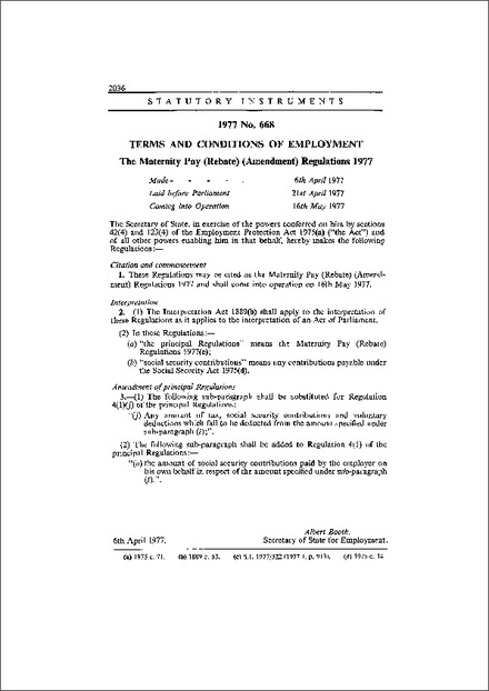The Maternity Pay (Rebate) (Amendment) Regulations 1977