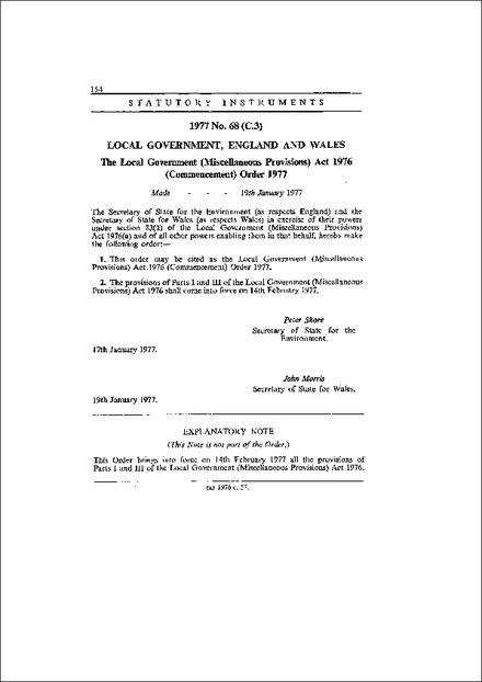 The Local Government (Miscellaneous Provisions) Act 1976 (Commencement) Order 1977