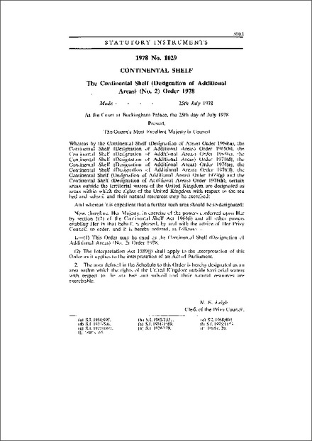 The Continental Shelf (Designation of Additional Areas) (No. 2) Order 1978