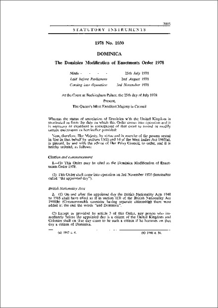 The Dominica Modification of Enactments Order 1978