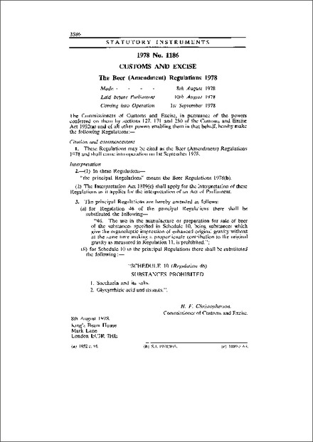 The Beer (Amendment) Regulations 1978