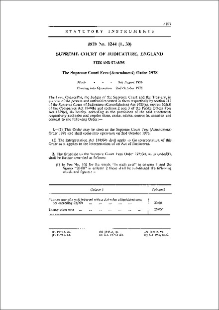 The Supreme Court Fees (Amendment) Order 1978