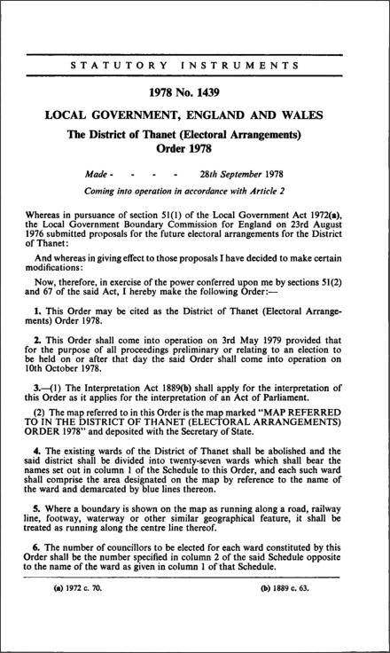 The District of Thanet (Electoral Arrangements) Order 1978