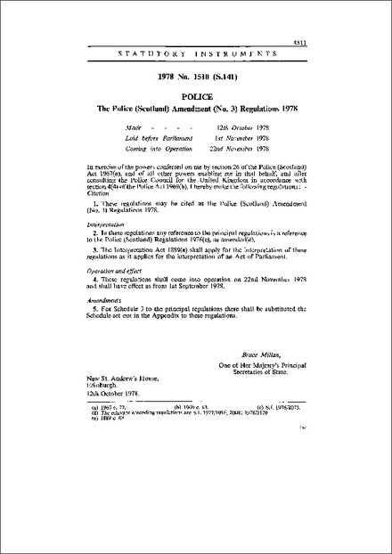 The Police (Scotland) Amendment (No. 3) Regulations 1978