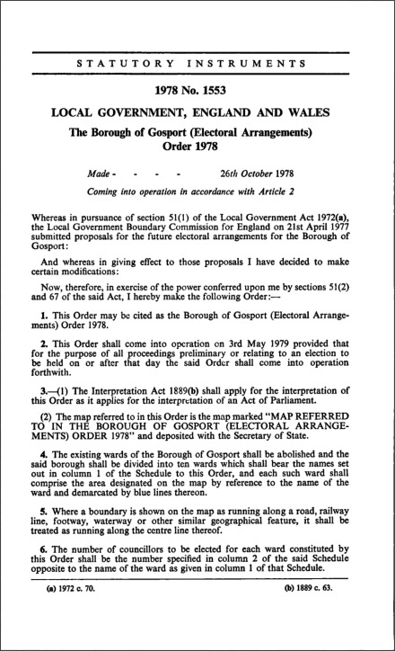 The Borough of Gosport (Electoral Arrangements) Order 1978