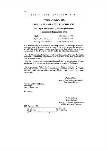 The Legal Advice and Assistance (Scotland) Amendment Regulations 1978